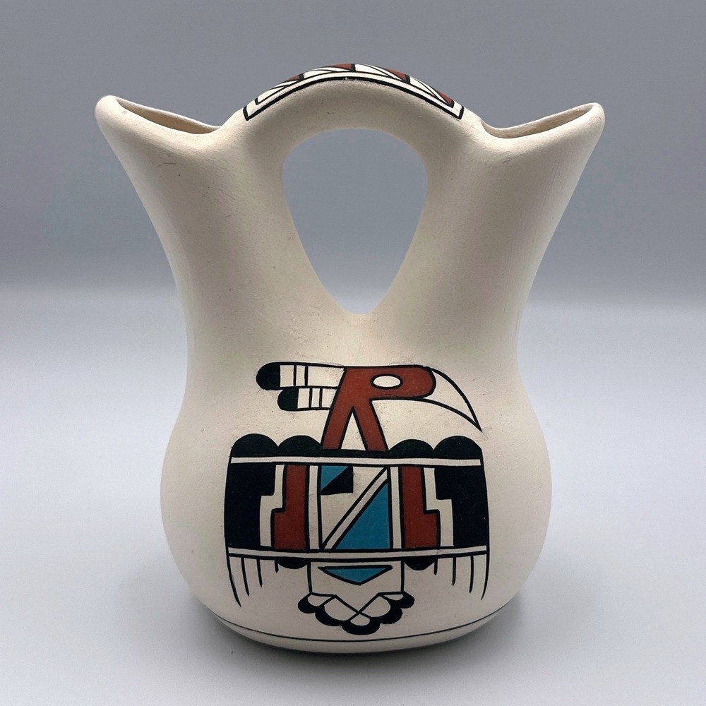VTG Native American Navajo AZ Hand Painted Mini Wedding Vase‎ Kokopelli Design